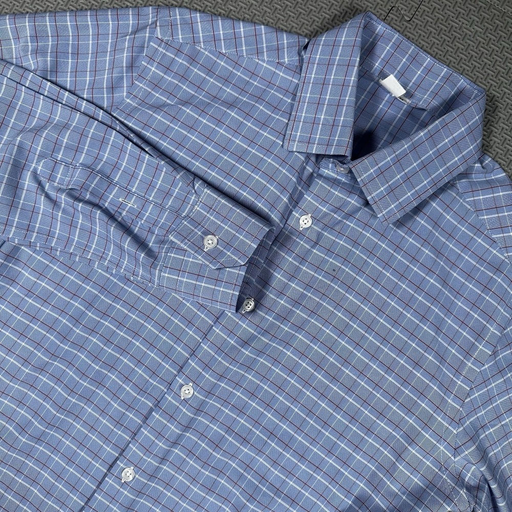 State & Liberty Button Up Shirt Men's M Athletic Fit Blue Gingham Plaid Stretch